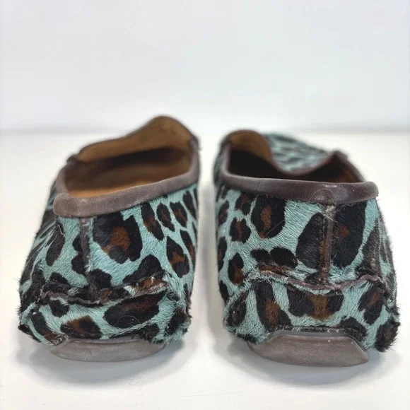 Patricia Green A Mano Turquoise Leopard Calf Hair Driving Loafers Size 9.5 - Picture 8 of 11